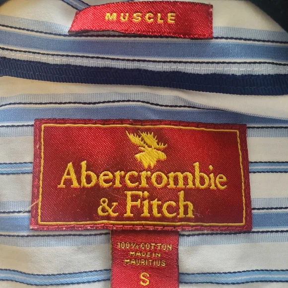 Abercrombie & Fitch Men's Size S Muscle L/Sl white shirt with Lt. Blue stripes - Picture 3 of 10